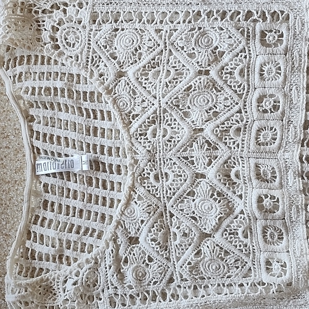 Maria Rello Crocheted CoverUp Tunic Ivory Size M - Picture 8 of 16